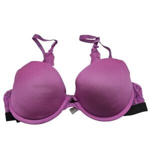 SO Intimates Womens Sz 34C Classic T Shirt Bra Bright Purple Lace Sides